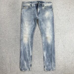 Diesel Thavar Jeans Men 33x32 Blue Slim Skinny Crazy Wash Work Patina Italy